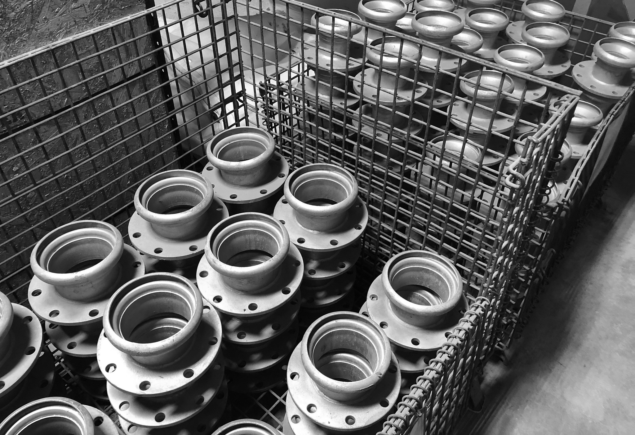 Basket of flanged fittings from Wolf Creek portable piping