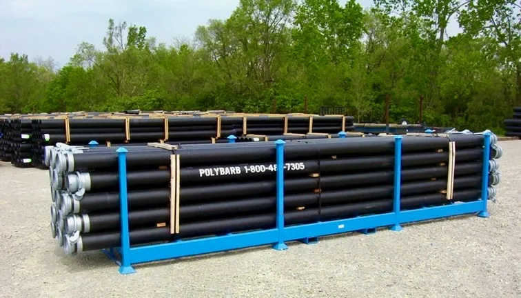 Stacks of polybarb piping in pipe racks